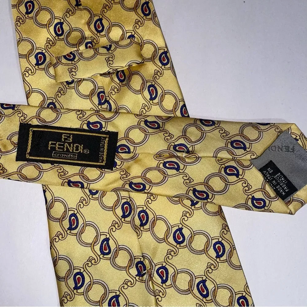 Fendi Mens Silk Necktie Ornate Print Career Professional Quiet Luxury Formal
